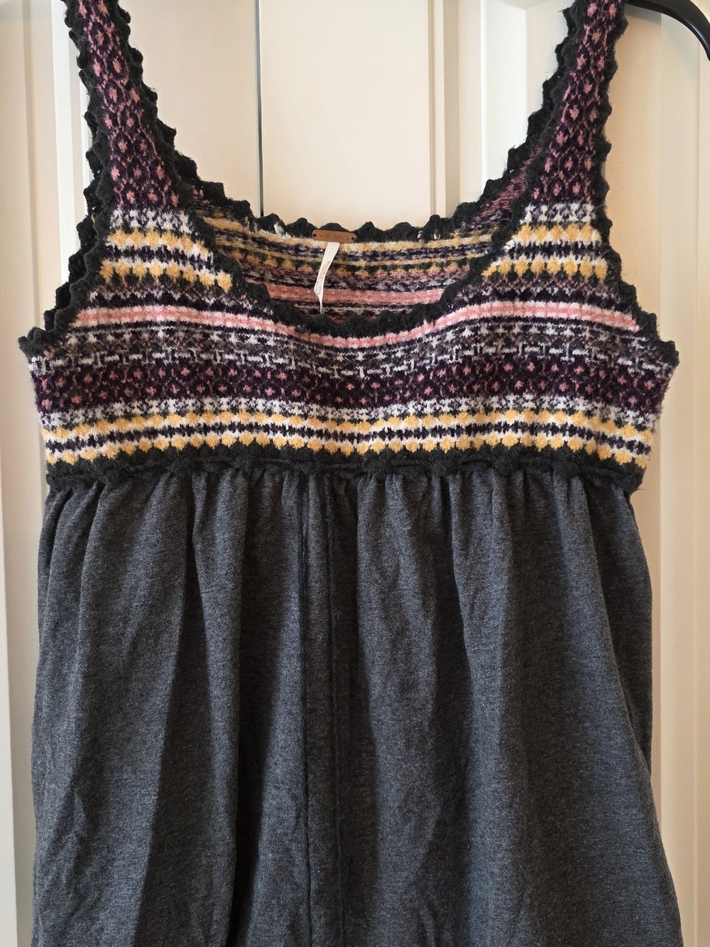 Free People Charcoal Tank with Multicolor Knit Yoke